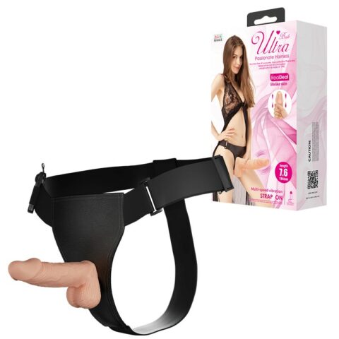 19,4 cm Belden Bağlamalı İçi Dolu Titreşimli Strapon Penis