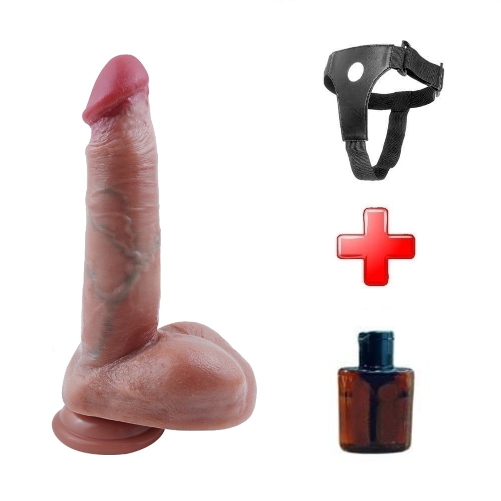 21 cm Çift Katmanlı Ultra Gerçekçi Melez Belden Bağlamalı Vantuzlu Dildo Penis – Morvyn