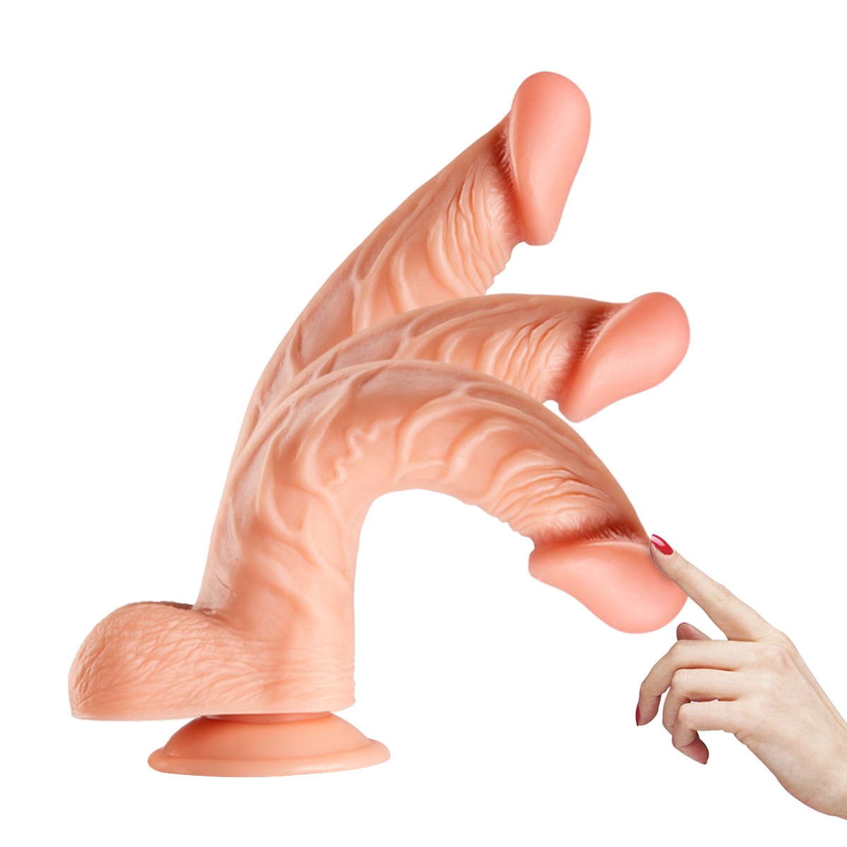 24 cm Kavisli Realistik Dokulu Vantuzlu Dildo Penis – Ten Rengi - Görsel 4