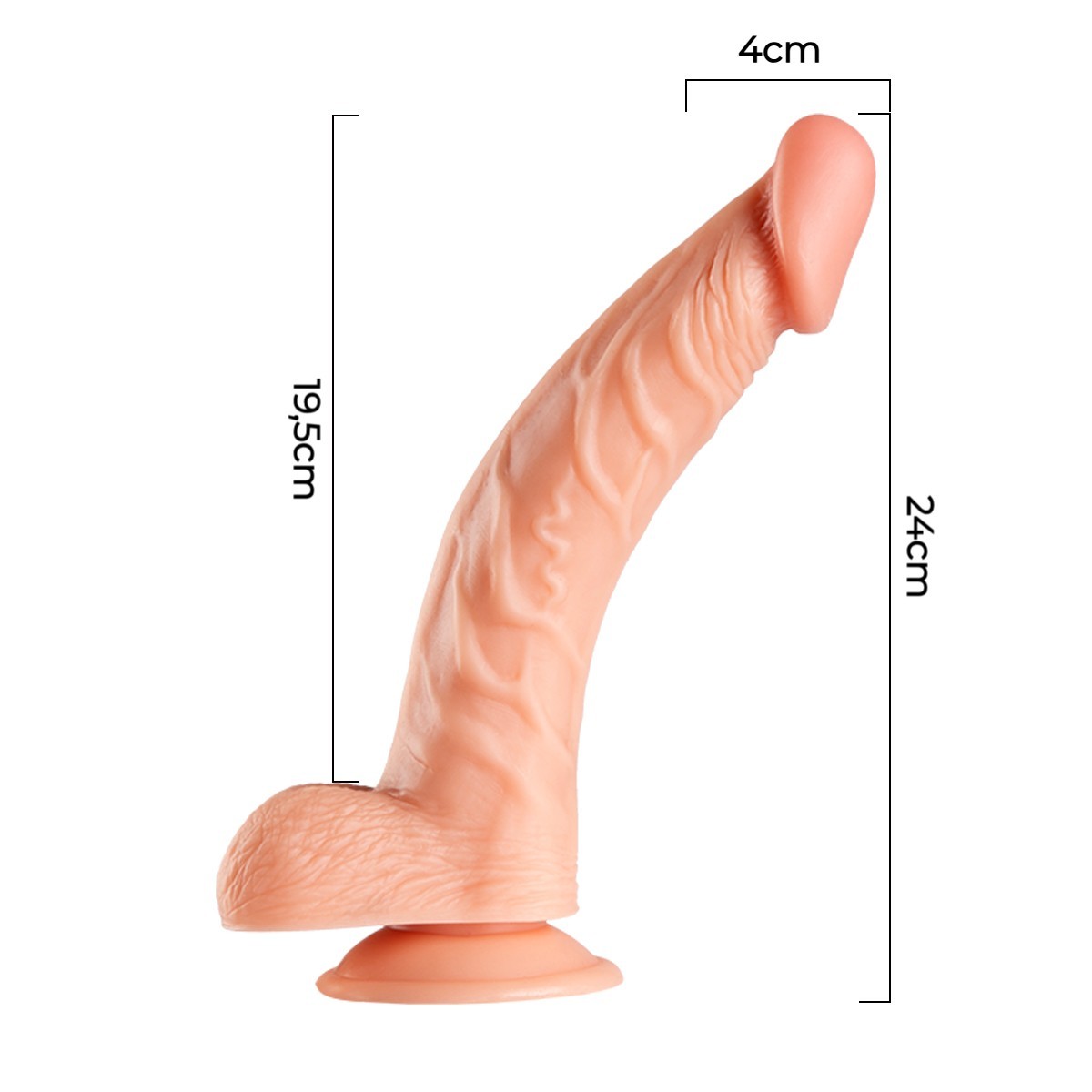 24 cm Kavisli Realistik Dokulu Vantuzlu Dildo Penis – Ten Rengi - Görsel 5