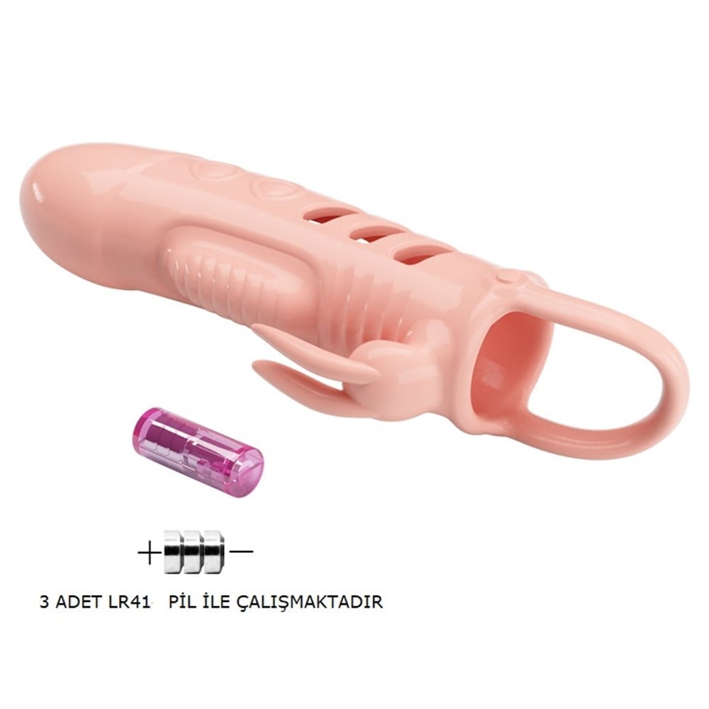 2,5 cm Dolgu Uzatmalı Titreşimli Penis Kılıfı Prezervatif Vibratör - Görsel 6