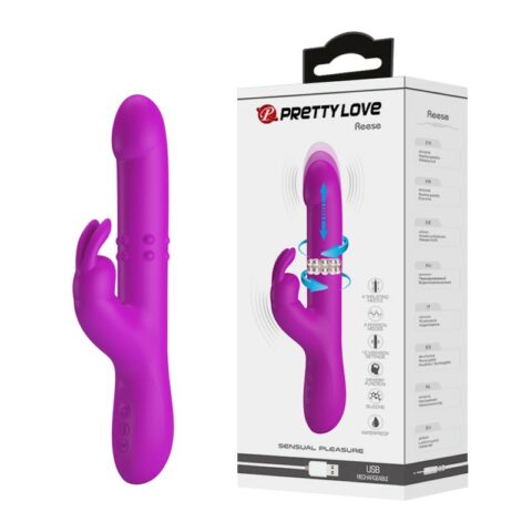 USB Şarjlı 12 Titreşim, 4 Rotasyon ve 4 İleri Geri Hareket Fonksiyonlu Mor Rabbit Vibratör - Reese